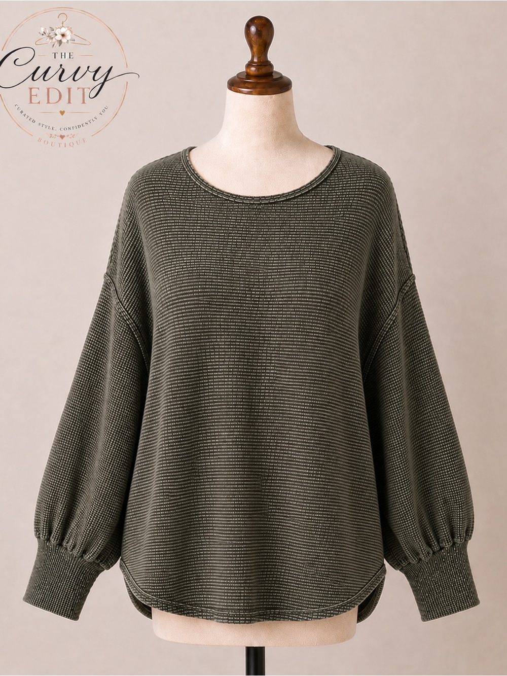 Max Studio London 2X Charcoal Gray Textured Dolman Sleeve Curved Hem Top